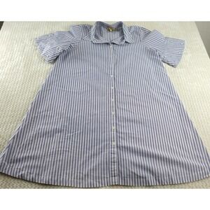 Hope and Harlow blue and white striped pearl sleeve shift shirt dress size 12